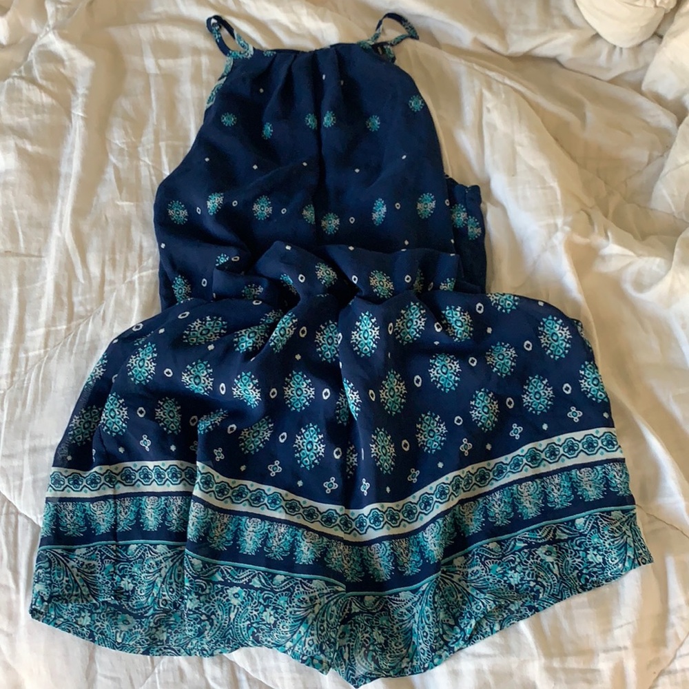 Blue Printed Halter Romper